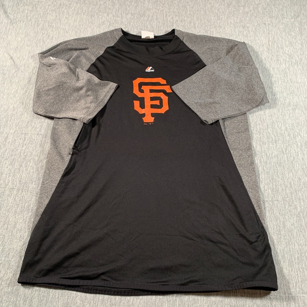 Majestic SF Giants Jersey Mens Medium Black Gray 3/4 Sleeve MLB Therma‎ Base